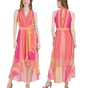 Julia Jordan Vibrant Pink and Orange High Low Dress | Size 4